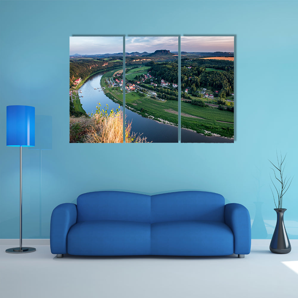 Evening Landscape At The Bastei Rocks In Germany Multi Panel Canvas Wall Art