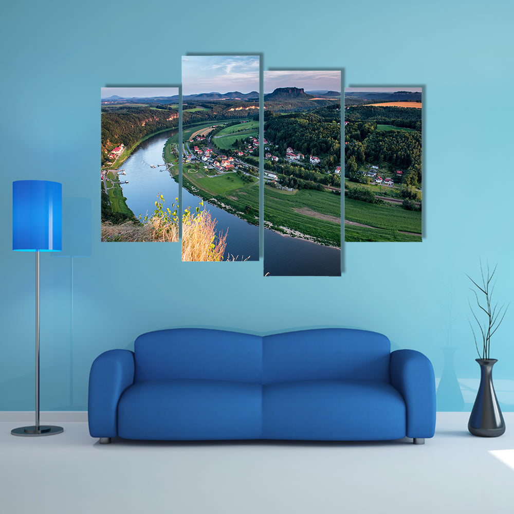 Evening Landscape At The Bastei Rocks In Germany Multi Panel Canvas Wall Art