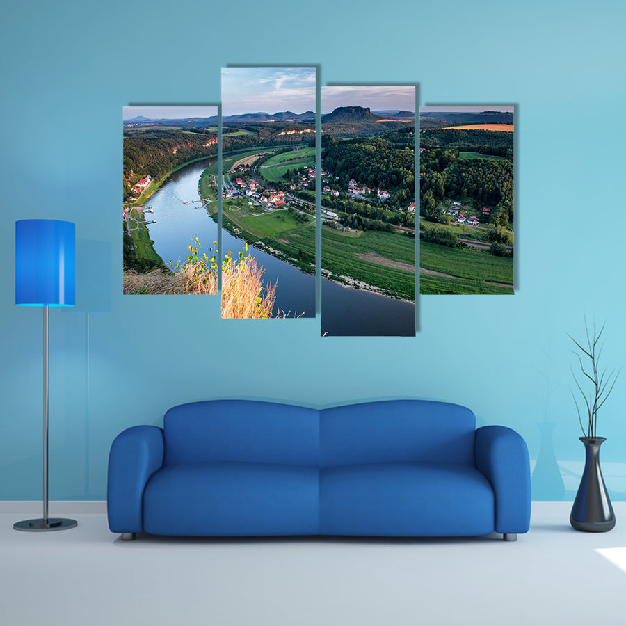 Evening Landscape At The Bastei Rocks In Germany Multi Panel Canvas Wall Art