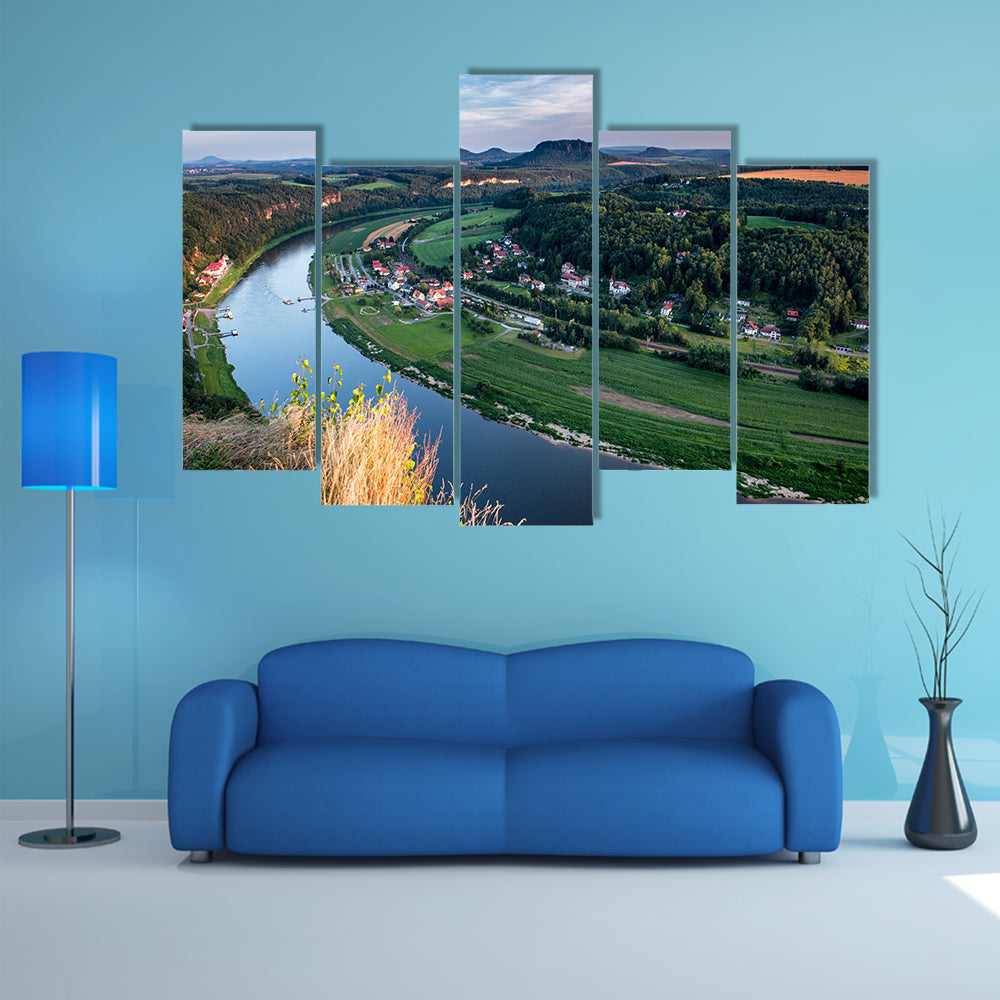 Evening Landscape At The Bastei Rocks In Germany Multi Panel Canvas Wall Art