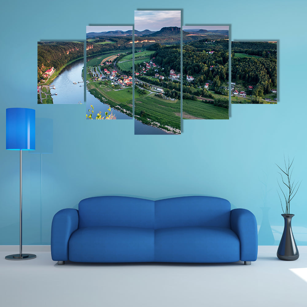 Evening Landscape At The Bastei Rocks In Germany Multi Panel Canvas Wall Art