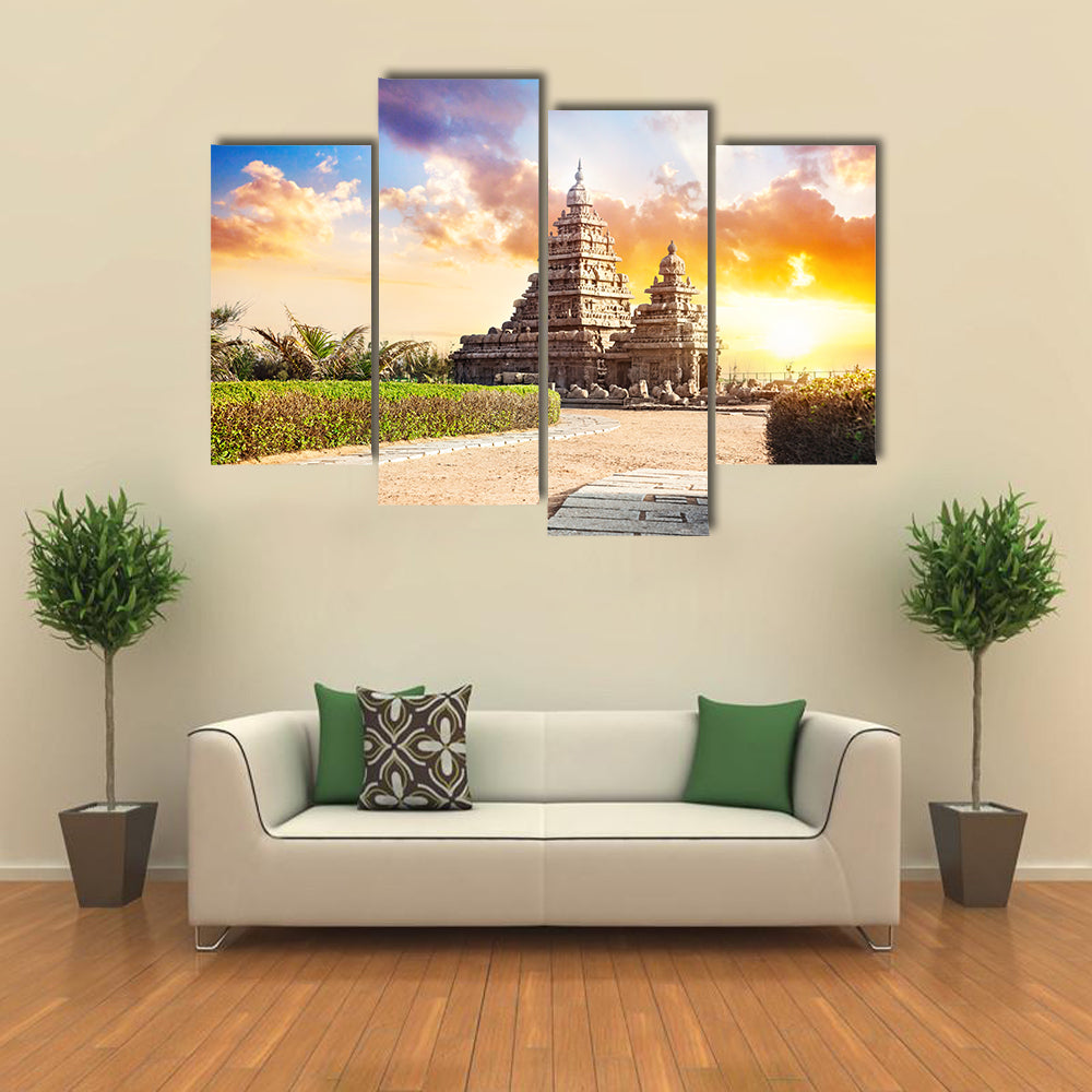 Shore temple at sunset sky in Mamallapuram Tamil Nadu India Multi panel canvas wall art