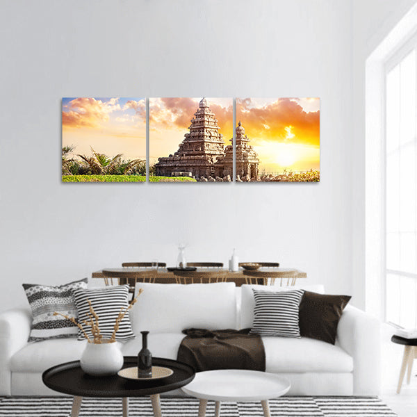 Shore temple at sunset sky in Mamallapuram, Tamil Nadu, panoramic canvas wall art