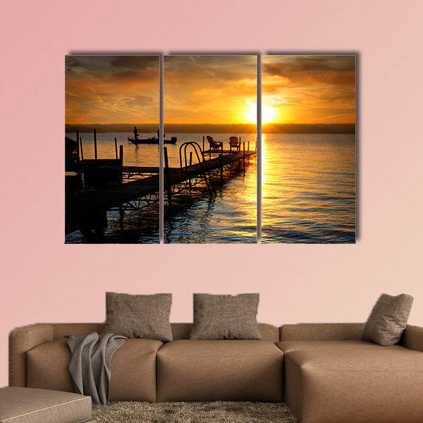 A beautiful autumn sunrise on the pebbled shores of Lake Cayuga multi panel canvas wall art