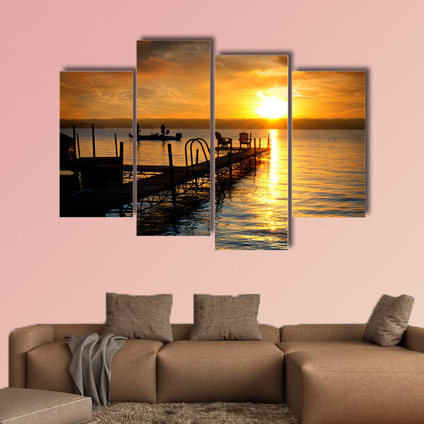 A beautiful autumn sunrise on the pebbled shores of Lake Cayuga multi panel canvas wall art