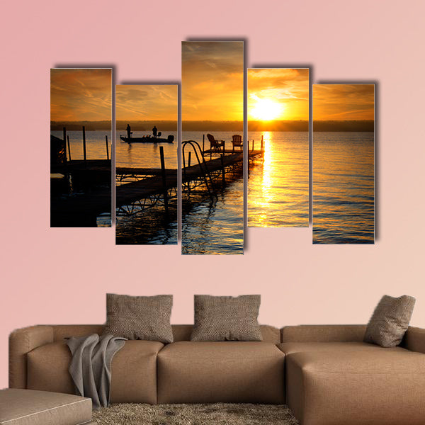 A beautiful autumn sunrise on the pebbled shores of Lake Cayuga multi panel canvas wall art
