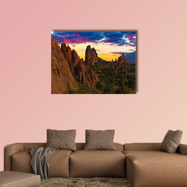Majestic Sunset Image of the Garden of the Gods with dramatic sky multi panel canvas wall art