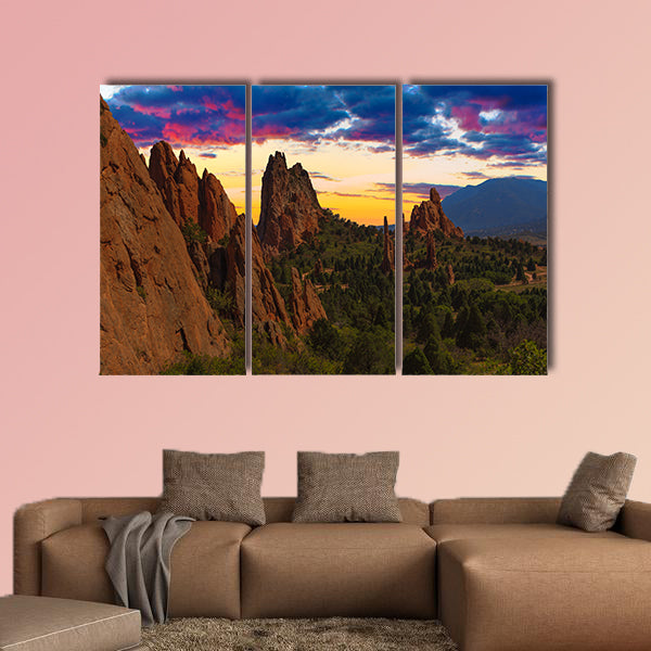 Majestic Sunset Image of the Garden of the Gods with dramatic sky multi panel canvas wall art