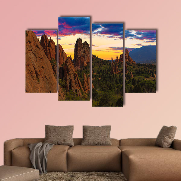 Majestic Sunset Image of the Garden of the Gods with dramatic sky multi panel canvas wall art