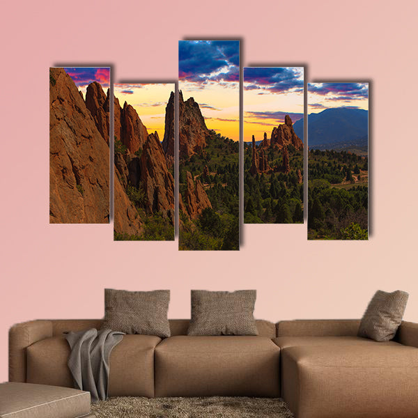 Majestic Sunset Image of the Garden of the Gods with dramatic sky multi panel canvas wall art