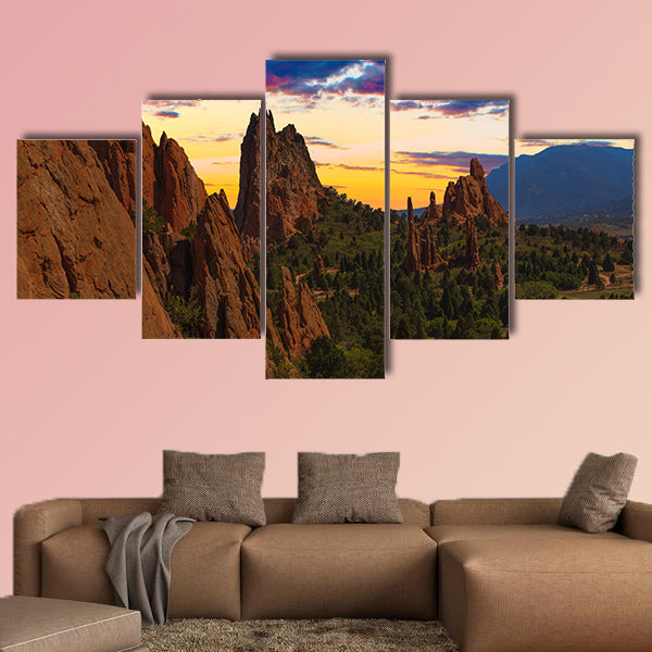 Majestic Sunset Image of the Garden of the Gods with dramatic sky multi panel canvas wall art