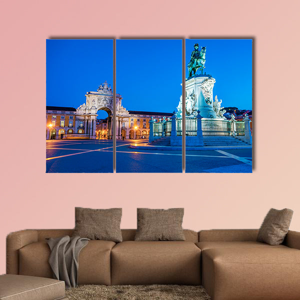 View on the Commerce Square in Lisbon, Portugal multi panel canvas wall art
