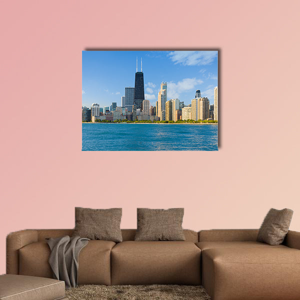 Cityscape of Chicago in a summer day multi panel canvas wall art