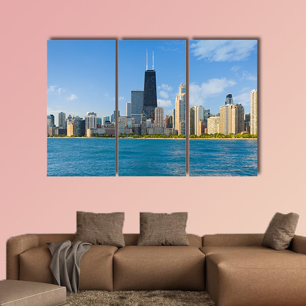 Cityscape of Chicago in a summer day multi panel canvas wall art