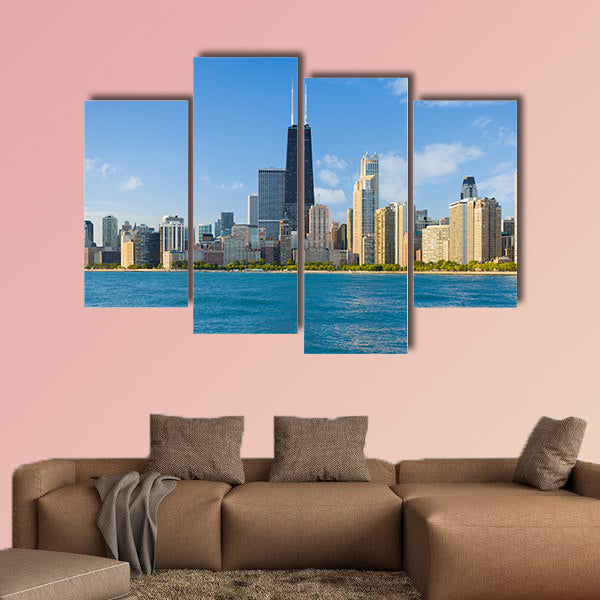 Cityscape of Chicago in a summer day multi panel canvas wall art
