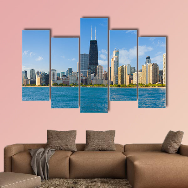 Cityscape of Chicago in a summer day multi panel canvas wall art