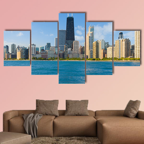 Cityscape of Chicago in a summer day multi panel canvas wall art