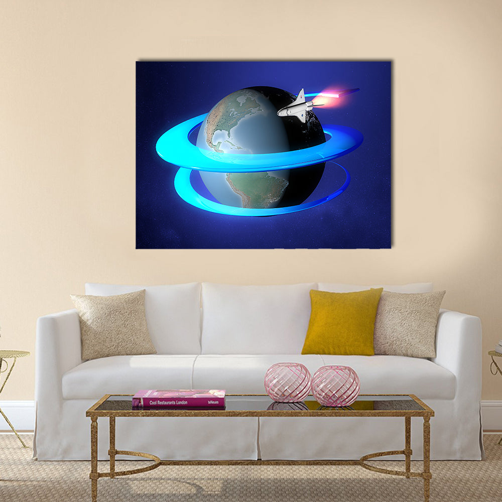 Orbit Spacecraft Around The Earth Multi Panel Canvas Wall Art
