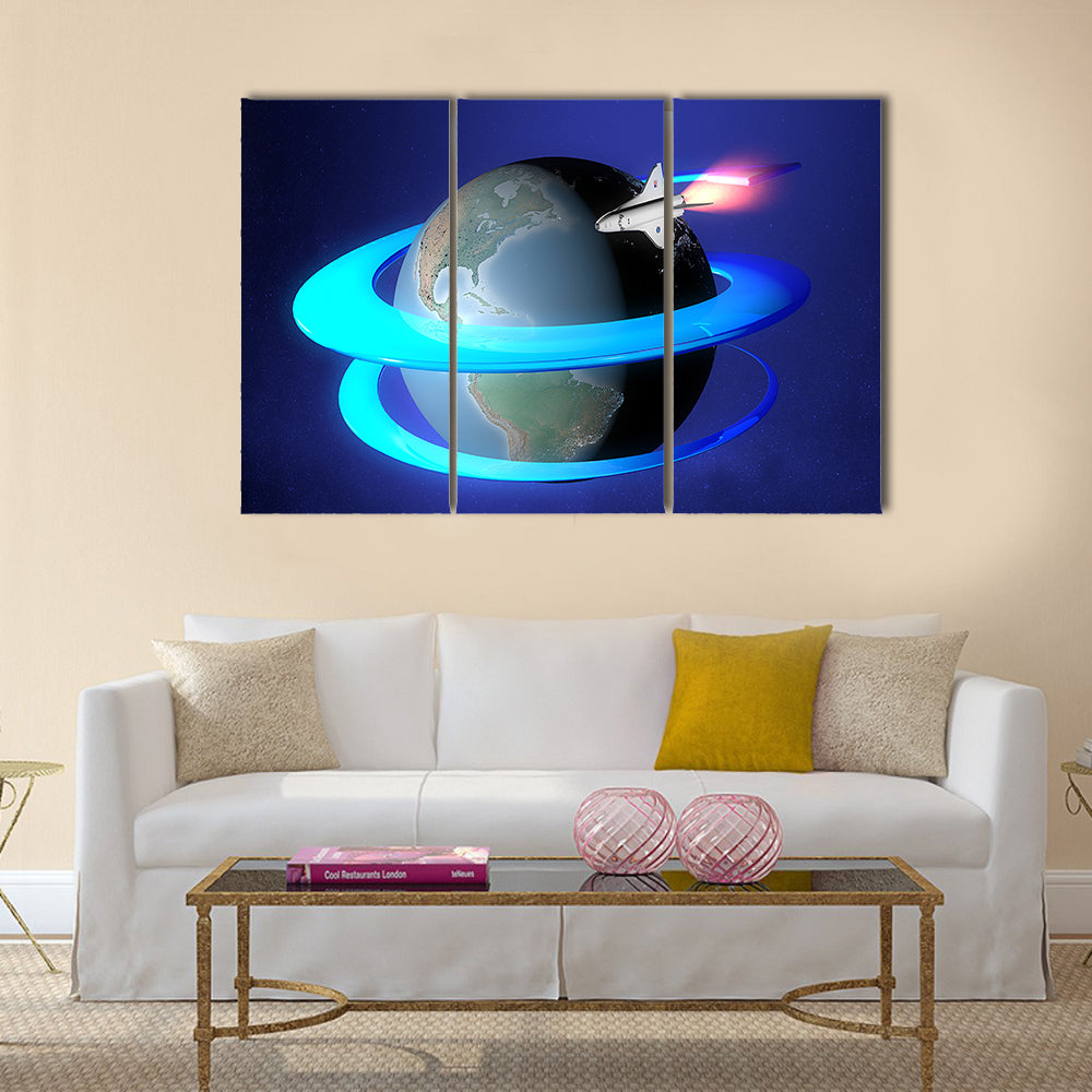 Orbit Spacecraft Around The Earth Multi Panel Canvas Wall Art