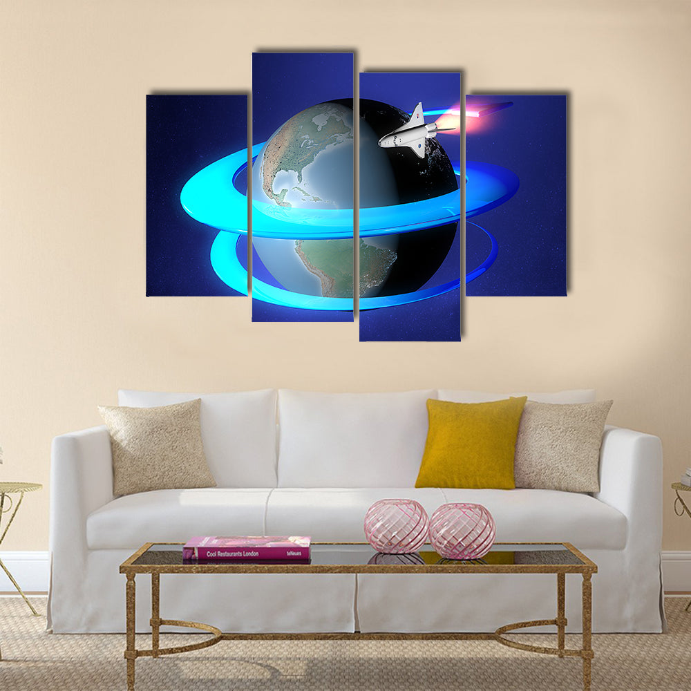Orbit Spacecraft Around The Earth Multi Panel Canvas Wall Art