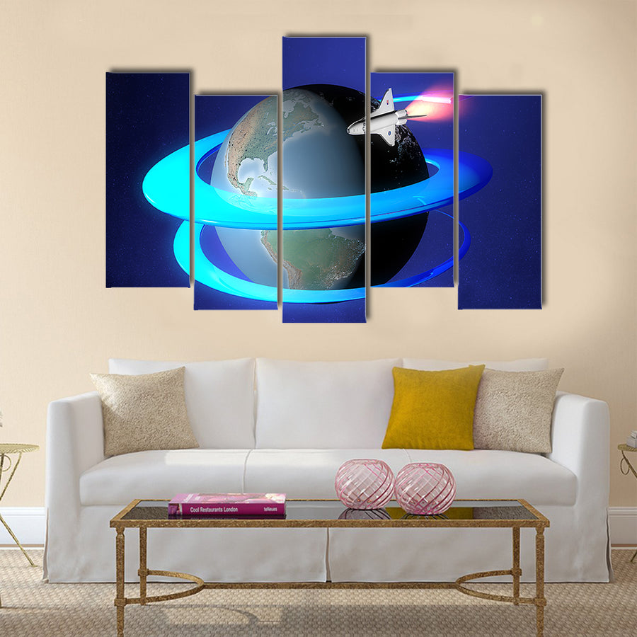 Orbit Spacecraft Around The Earth Multi Panel Canvas Wall Art