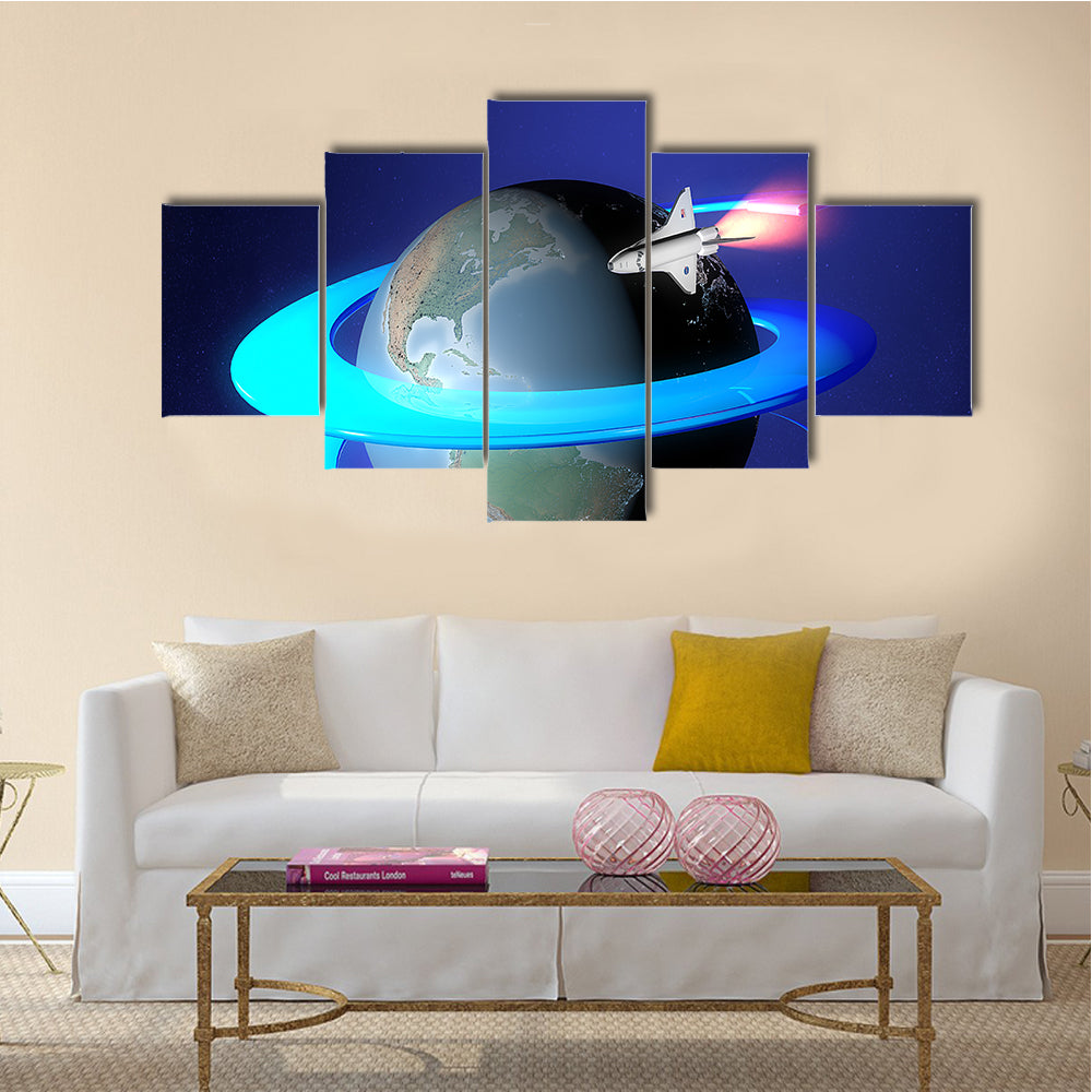 Orbit Spacecraft Around The Earth Multi Panel Canvas Wall Art