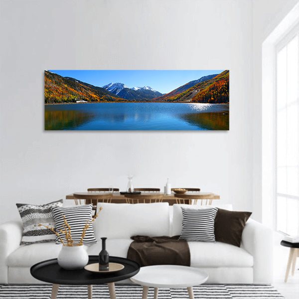 Panoramic view of beautiful crystal lake in Colorado panoramic canvas wall art