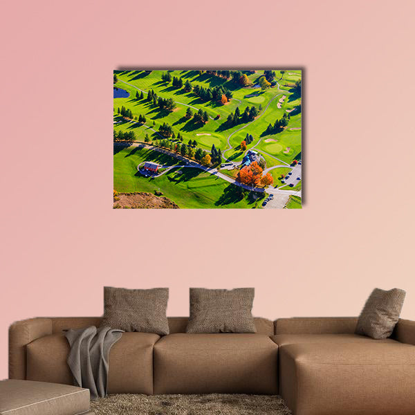 Aerial view of golf course, Stowe, Vermont, USA multi panel canvas wall art