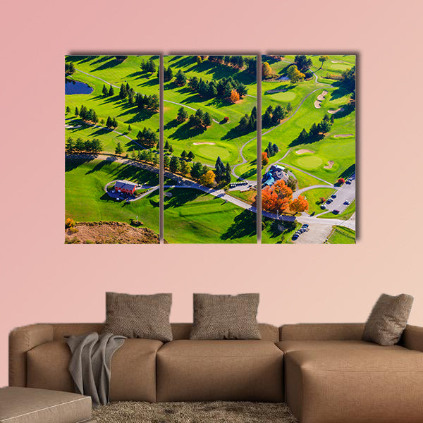 Aerial view of golf course, Stowe, Vermont, USA multi panel canvas wall art