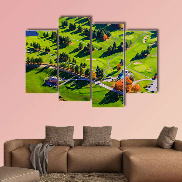 Aerial view of golf course, Stowe, Vermont, USA multi panel canvas wall art