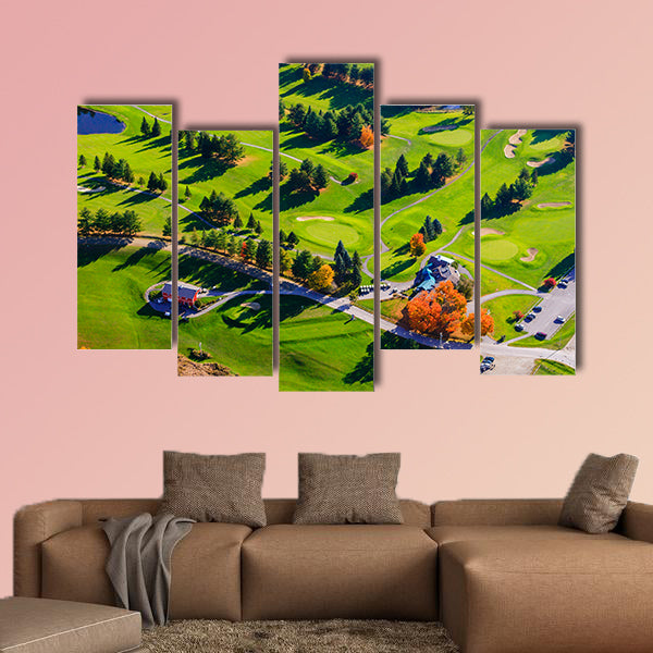 Aerial view of golf course, Stowe, Vermont, USA multi panel canvas wall art