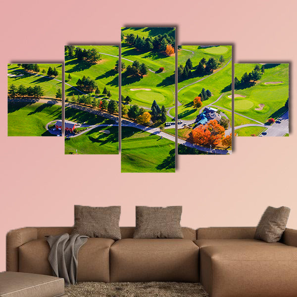 Aerial view of golf course, Stowe, Vermont, USA multi panel canvas wall art