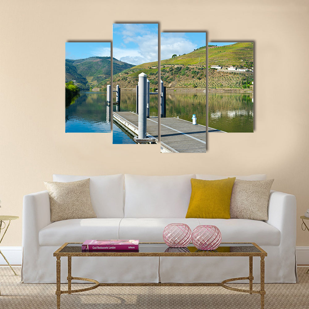 The Metal Mooring Line on the River Douro, Portugal Multi panel Canvas Wall Art