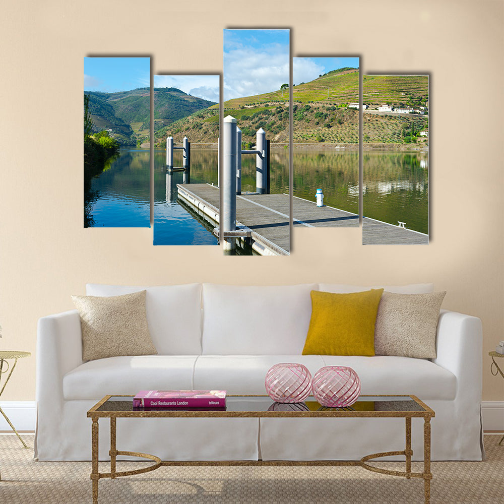 The Metal Mooring Line on the River Douro, Portugal Multi panel Canvas Wall Art