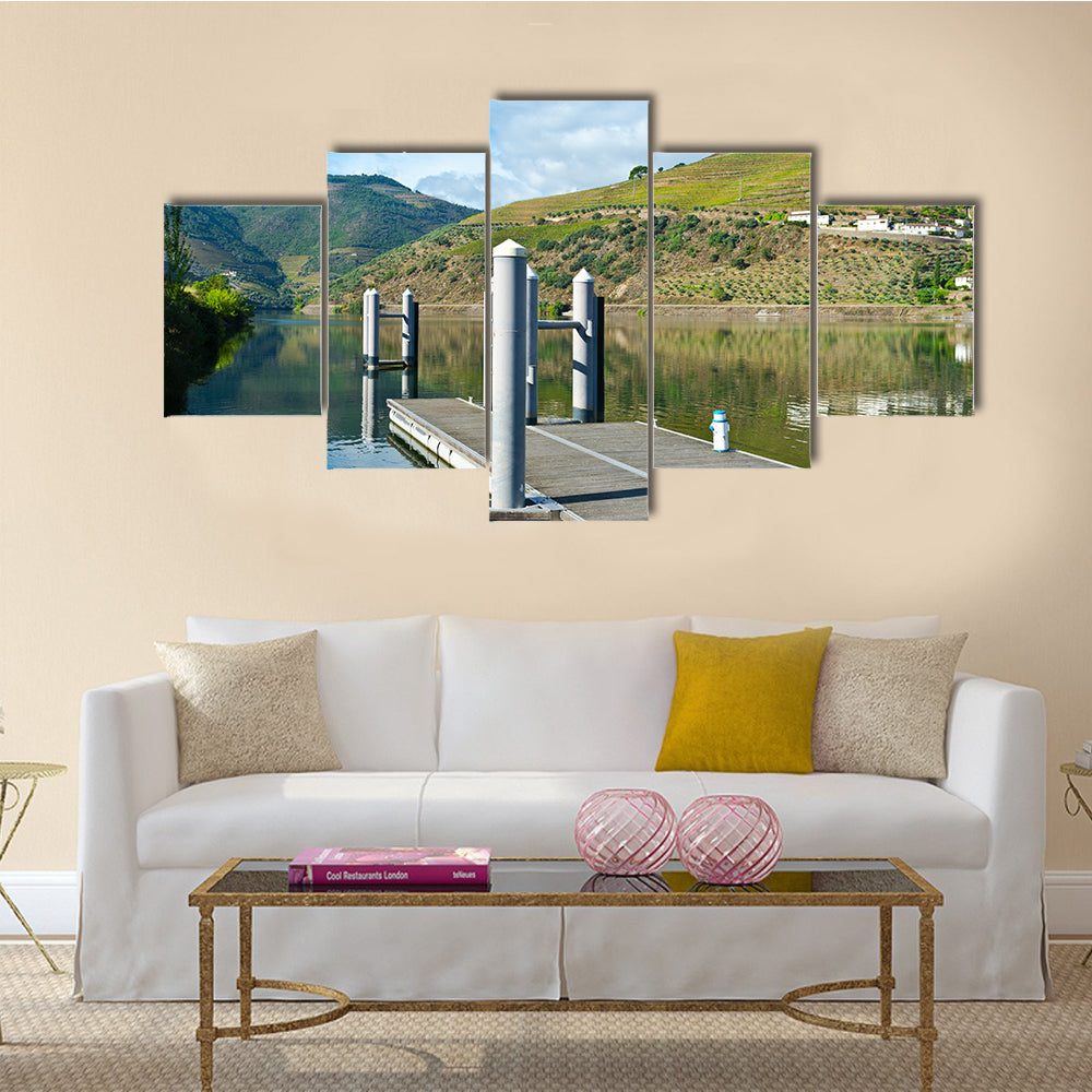 The Metal Mooring Line on the River Douro, Portugal Multi panel Canvas Wall Art