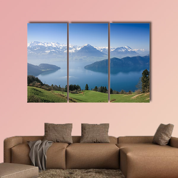 Aerial view of Lucerne Lake with Swiss alpine in summer, Switzerland multi panel canvas wall art