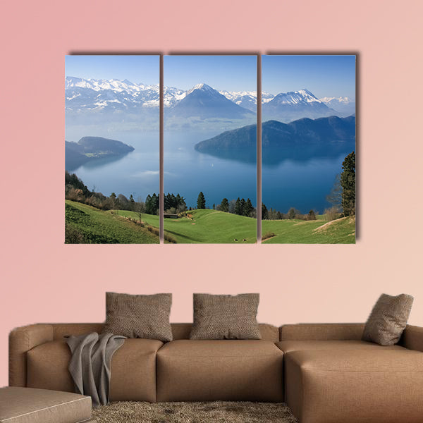 Aerial view of Lucerne Lake with Swiss alpine in summer, Switzerland Multi panel canvas wall art