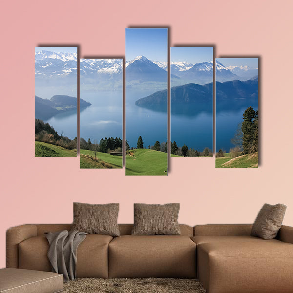 Aerial view of Lucerne Lake with Swiss alpine in summer, Switzerland Multi panel canvas wall art
