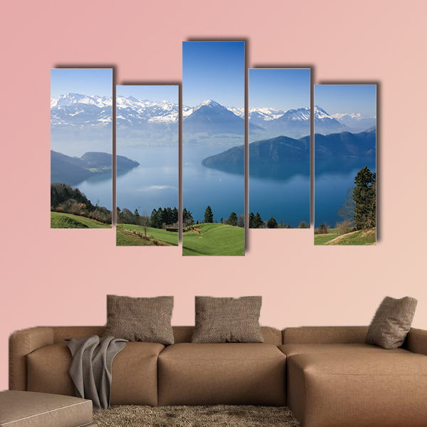 Aerial view of Lucerne Lake with Swiss alpine in summer, Switzerland multi panel canvas wall art