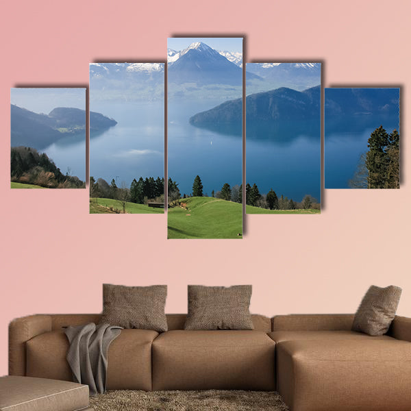 Aerial view of Lucerne Lake with Swiss alpine in summer, Switzerland Multi panel canvas wall art