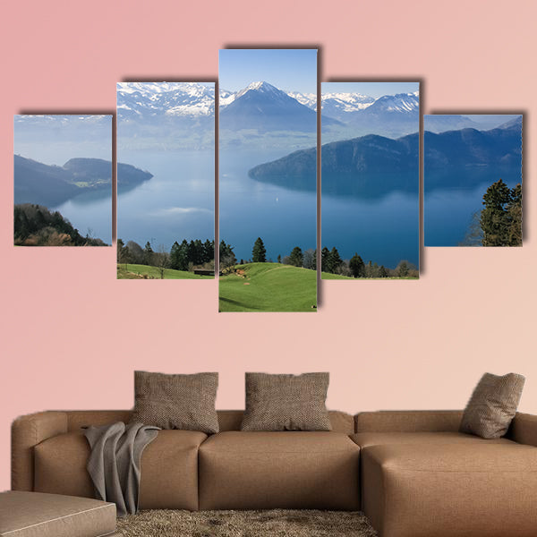 Aerial view of Lucerne Lake with Swiss alpine in summer, Switzerland multi panel canvas wall art