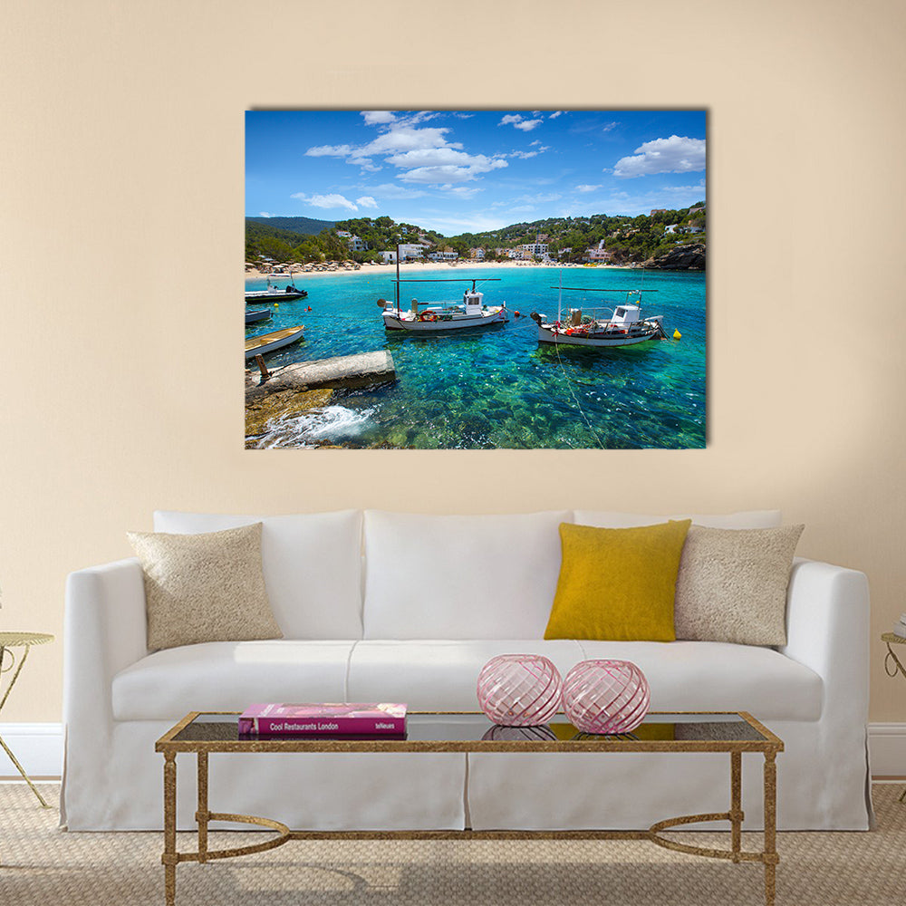 The Ibiza Cala Vedella In The Balearic Island In Spain Multi Panel Canvas Wall Art