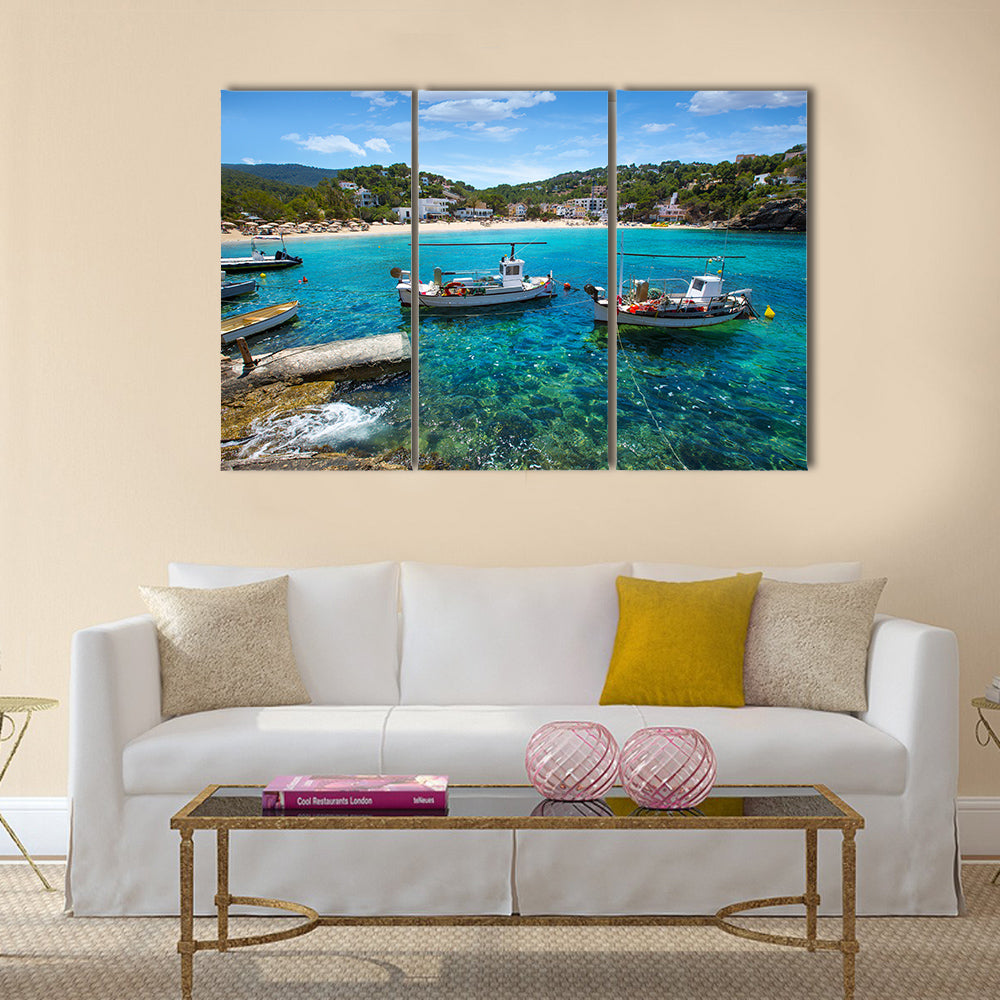 The Ibiza Cala Vedella In The Balearic Island In Spain Multi Panel Canvas Wall Art