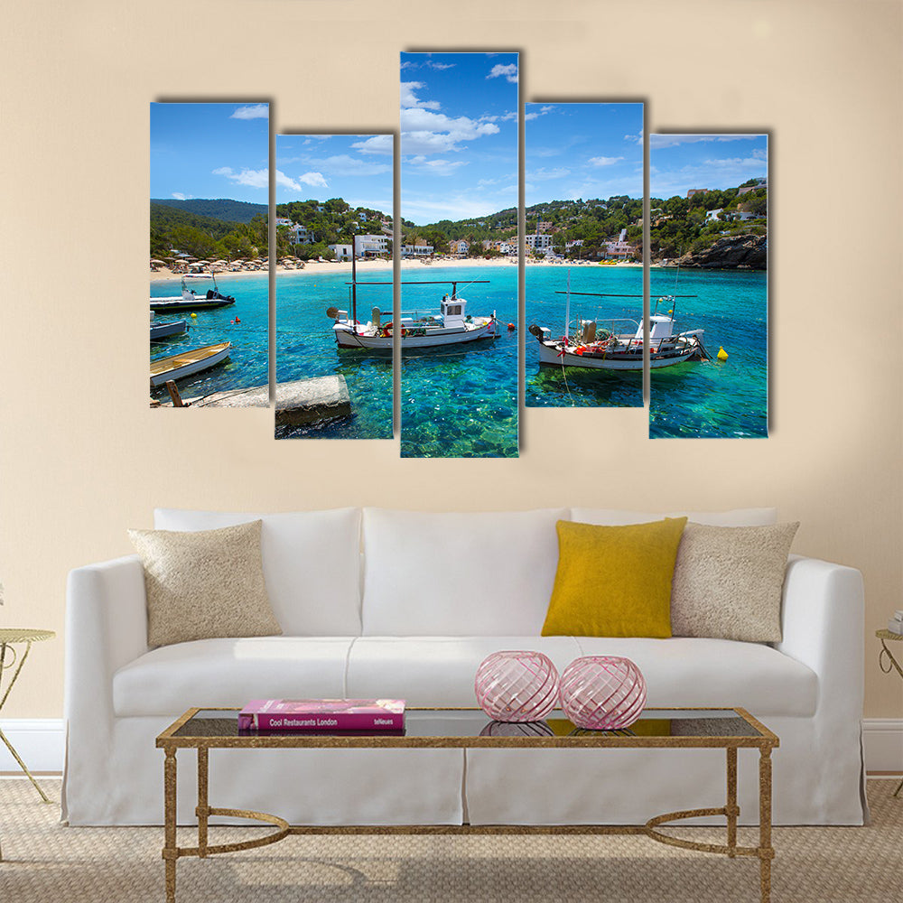 The Ibiza Cala Vedella In The Balearic Island In Spain Multi Panel Canvas Wall Art