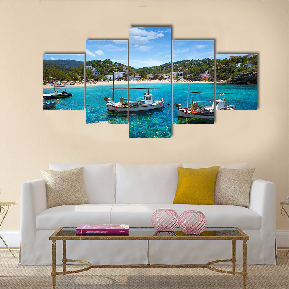 The Ibiza Cala Vedella In The Balearic Island In Spain Multi Panel Canvas Wall Art