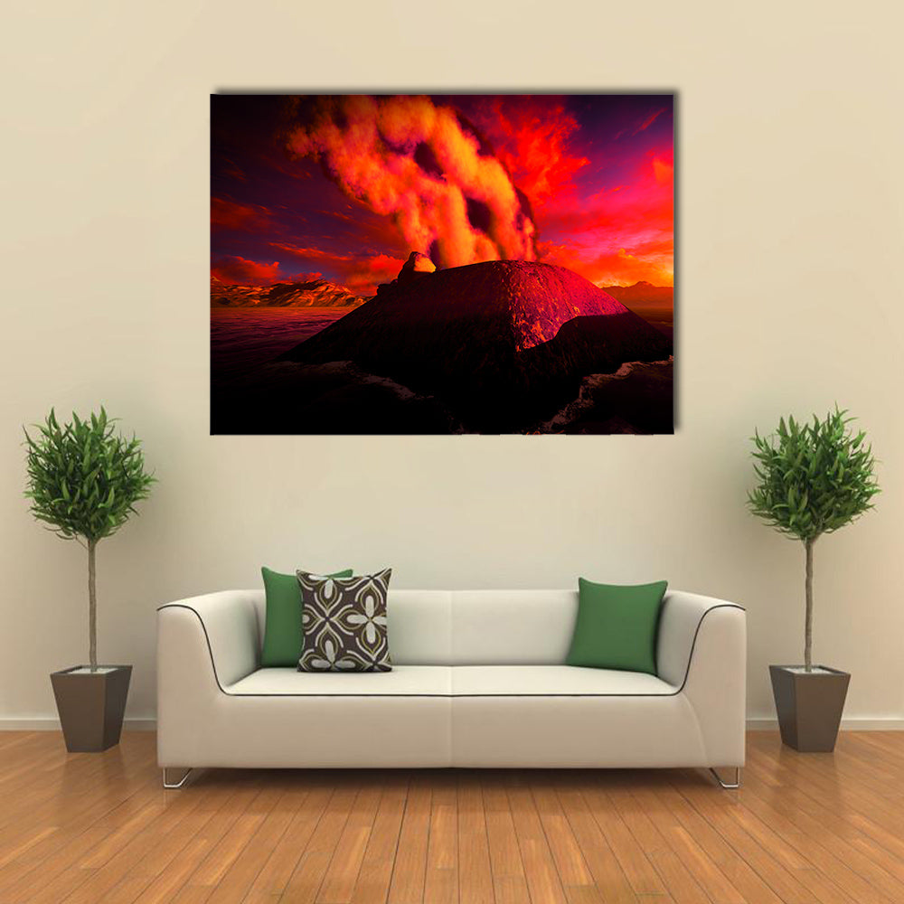 Anak Krakatau erupting - fantasy illustration multi panel canvas wall art