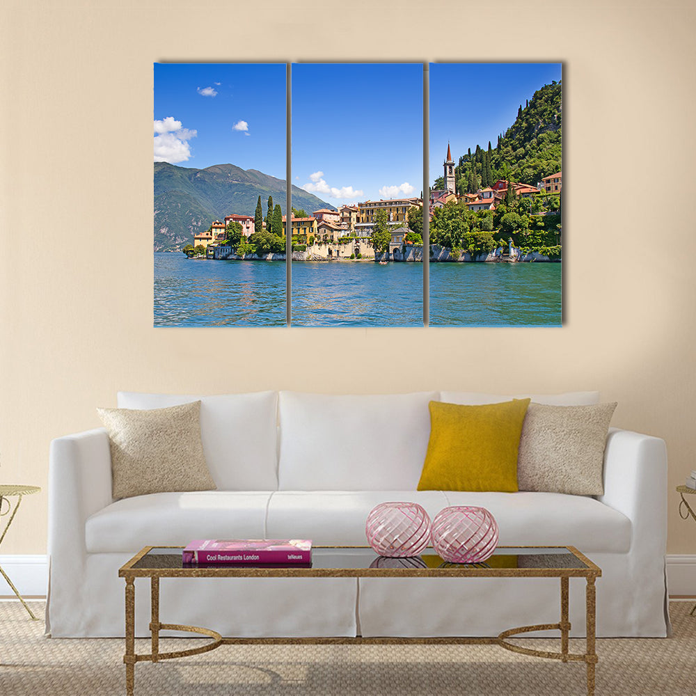 Panoramic view of Cernobbio town multi panel canvas wall art