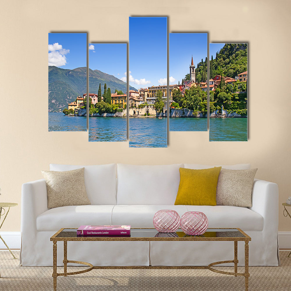 Panoramic view of Cernobbio town multi panel canvas wall art