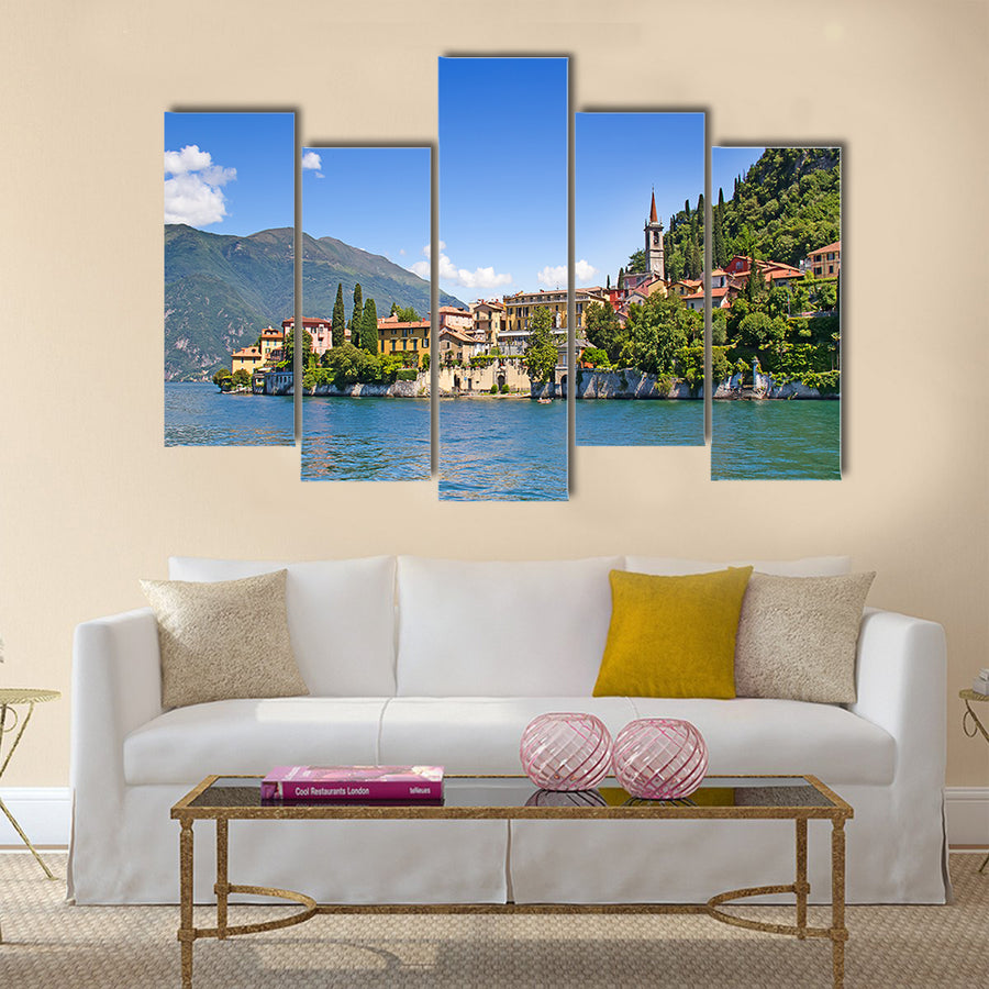 Panoramic view of Cernobbio town multi panel canvas wall art