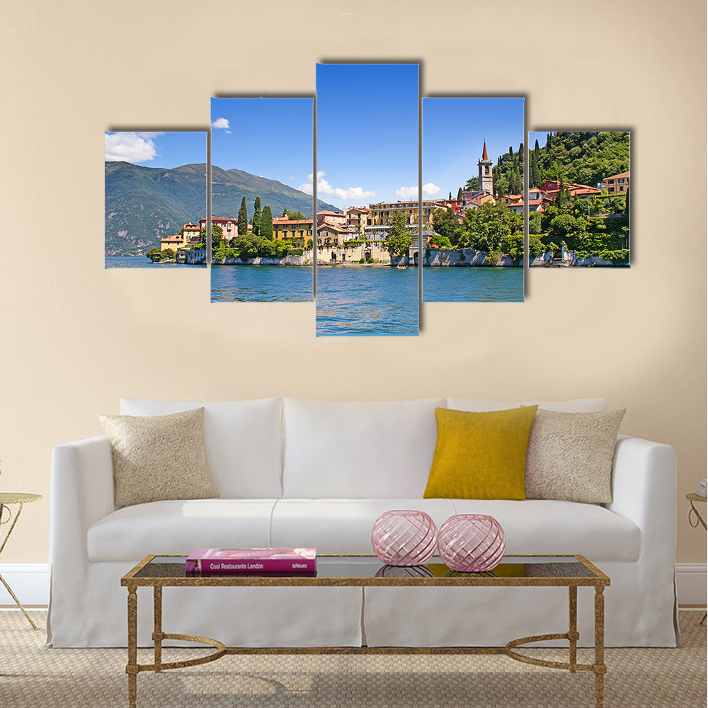 Panoramic view of Cernobbio town multi panel canvas wall art